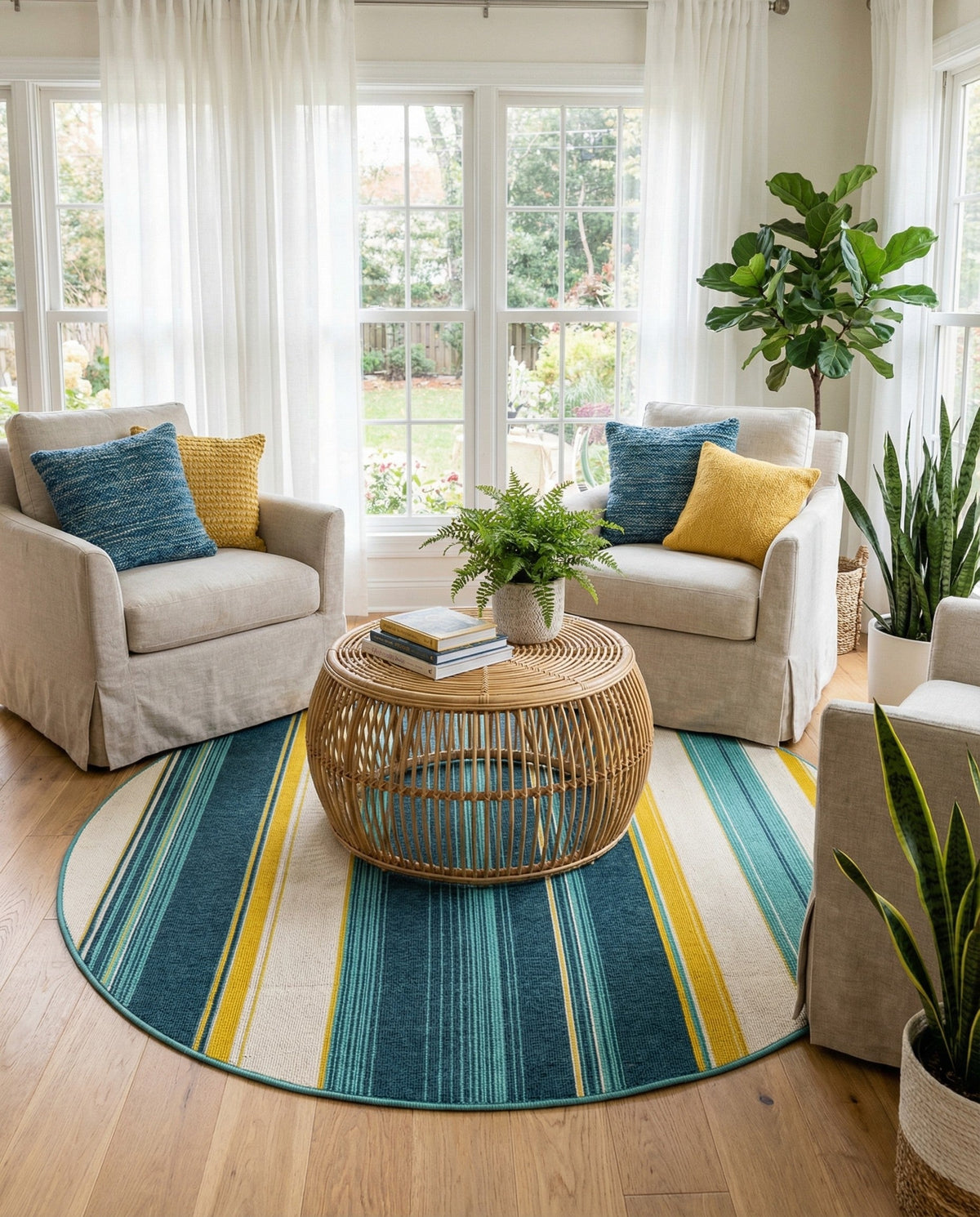 Terrace Fringe Collection Area Rug -  Veranda Round Multi  lifestyle 54
