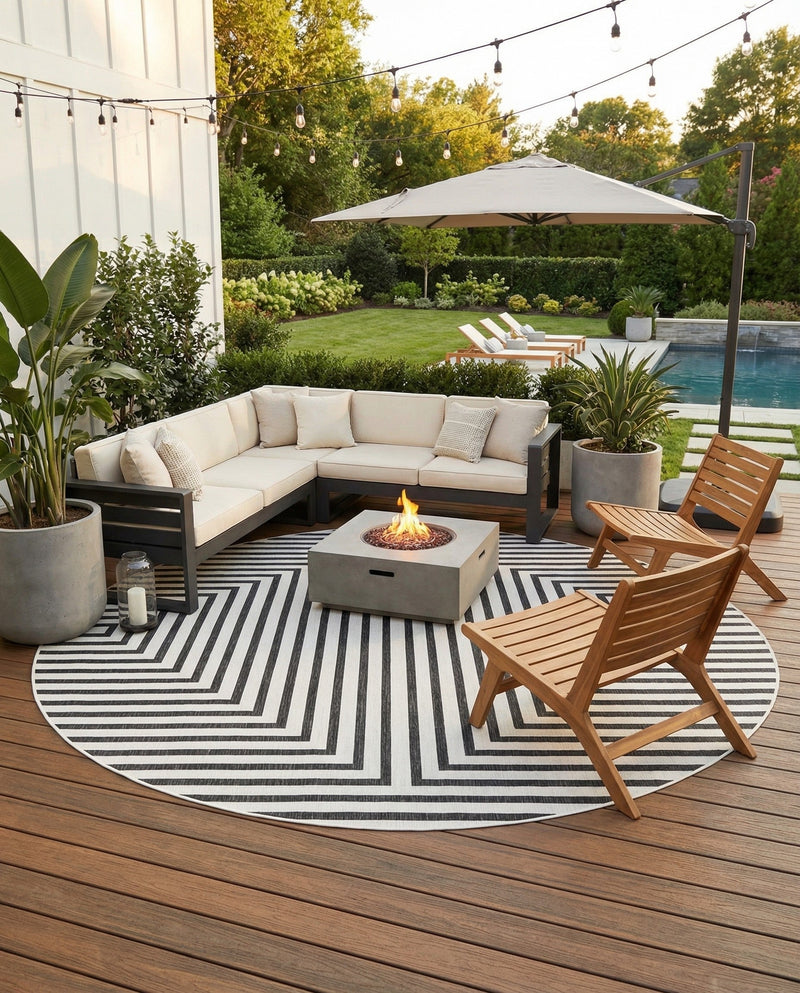 Urban Terrace Collection Area Rug -  Astoria (White and Black) Round White and Black  lifestyle 60