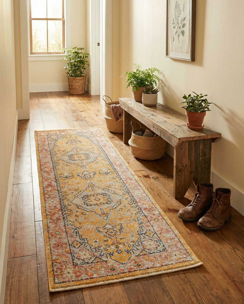 Seville Stripes Collection Area Rug - Cadiz (Yellow) Runner Yellow  lifestyle 46