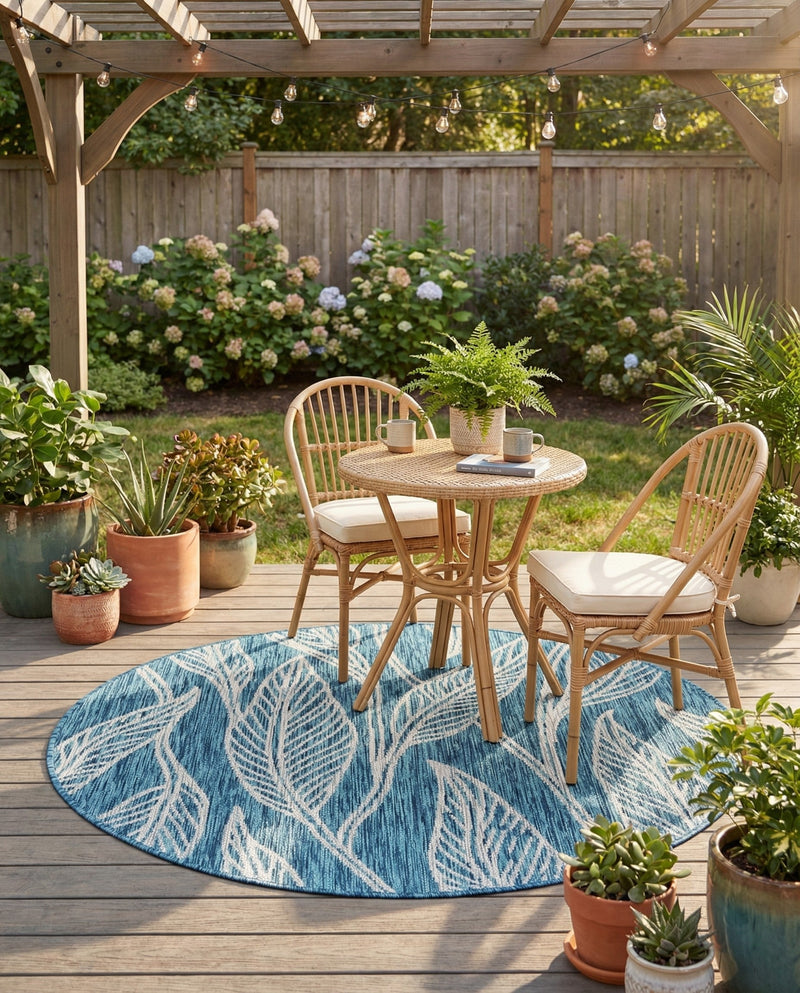 Seaside Blooms Collection Area Rug -  Evergreen (Teal) Round Teal  lifestyle 16