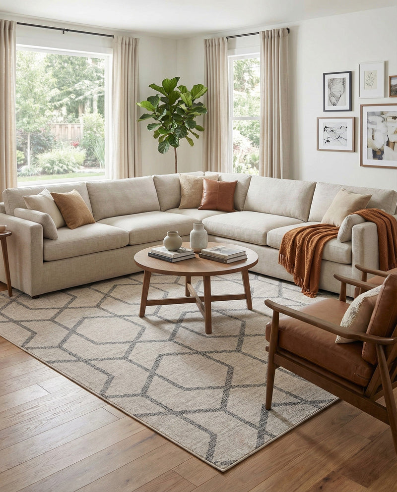 Geo Garden Lattice Collection Area Rug - Savannah Rectangle Ivory  lifestyle 8