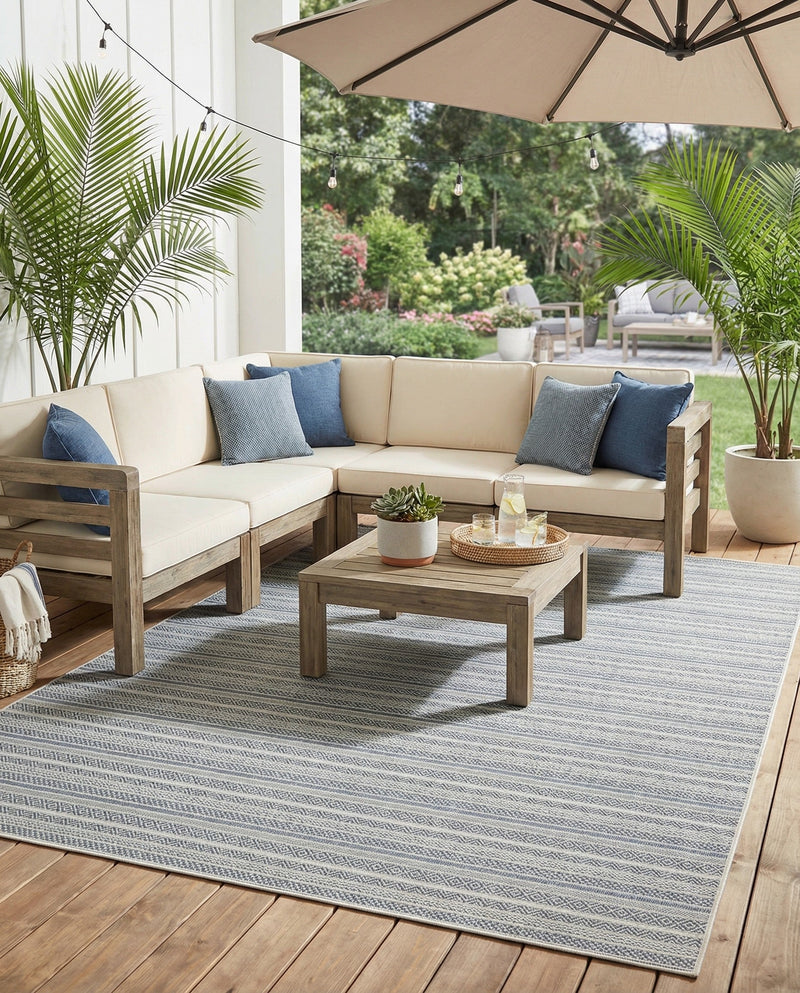 Seaside Stripes Collection Area Rug -  Boardwalk (Light Blue) Rectangle Light Blue  lifestyle 21