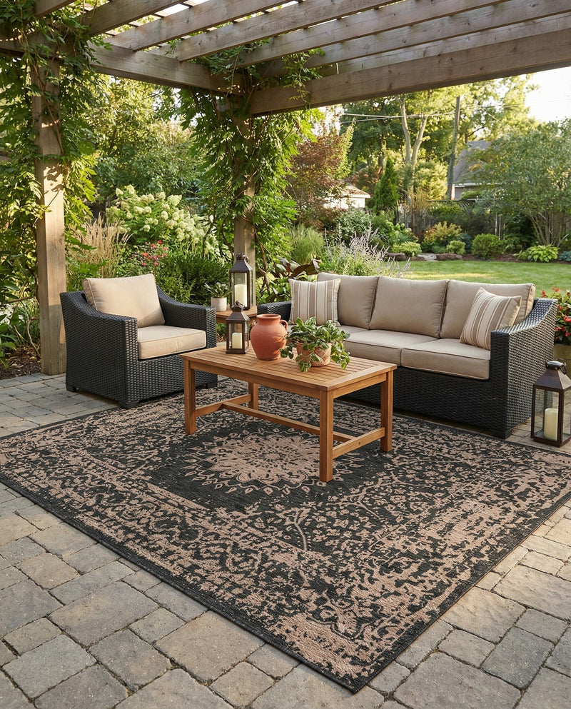 Patio Heritage Collection Area Rug -  Lafayette (Black) Rectangle Black  lifestyle 6