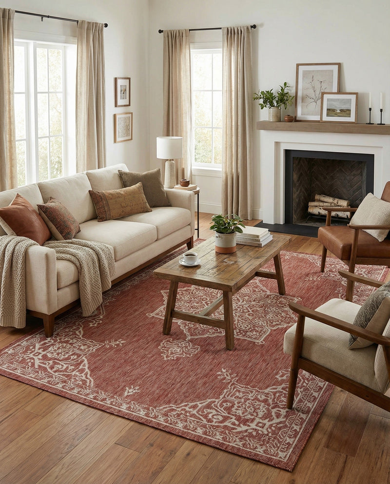 Patio Heritage Collection Area Rug -  Charleston (Rust Red) Rectangle Rust Red  lifestyle 9