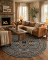 Tabriz Tapestries Collection Area Rug - Azerbaijan (Gray) Round Gray  lifestyle 32