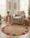 Woven Seaside Jute Collection Area Rug - Santorini Round Natural  lifestyle 10