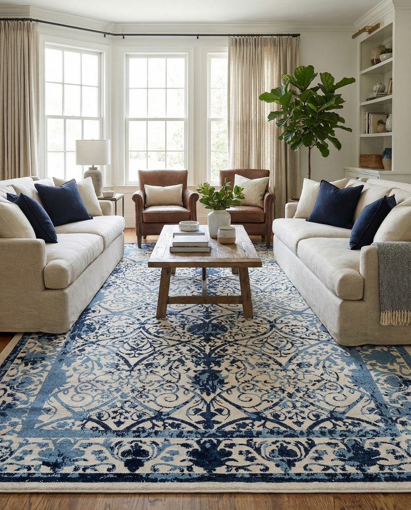 Horizon Collection Area Rug -  Sierra Rectangle Ivory and Blue  lifestyle 8