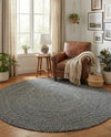Highland Woven Jute Collection Area Rug - Glenmore (Navy Blue) Round Navy Blue  lifestyle 42