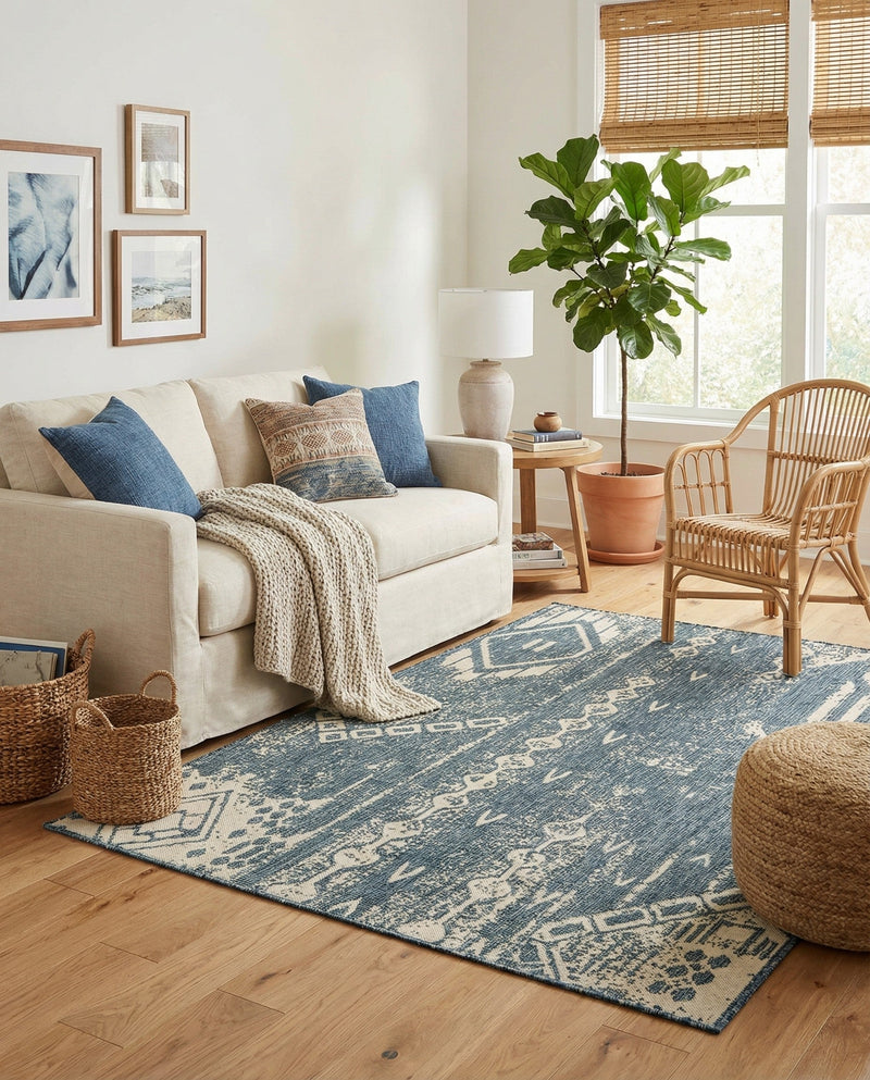 Desert Nomad Terrace Collection Area Rug - Sahara (Blue) Rectangle Blue  lifestyle 23