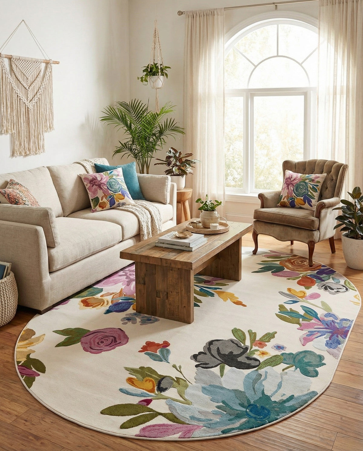 Meadow Breeze Collection Area Rug - Wildflower Oval Ivory  lifestyle 84