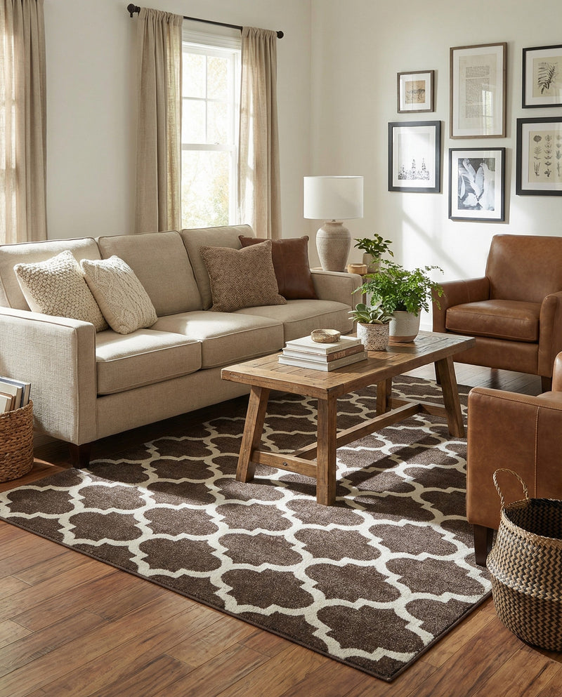 Lattice Gardens Collection Area Rug -  Bloomfield (Chocolate Brown) Rectangle Chocolate Brown  lifestyle 5