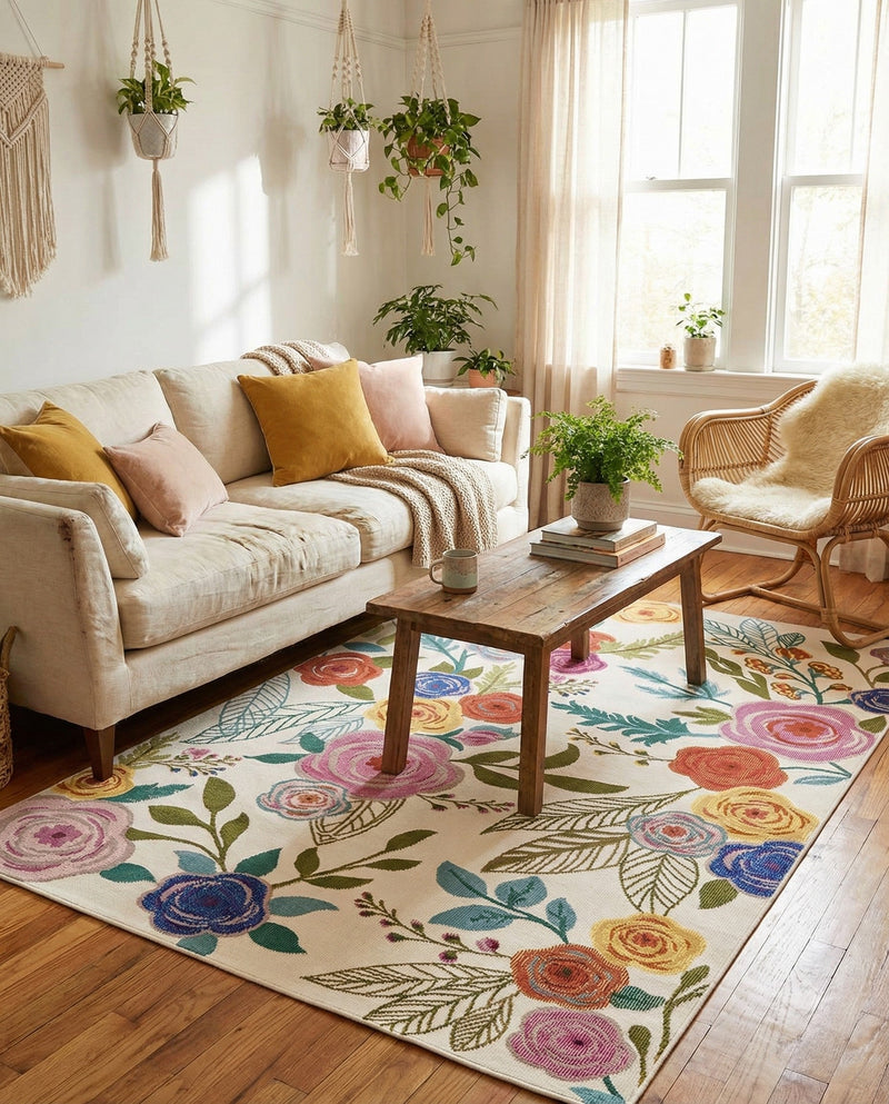 Meadow Breeze Collection Area Rug -  Petal Rectangle Ivory  lifestyle 34