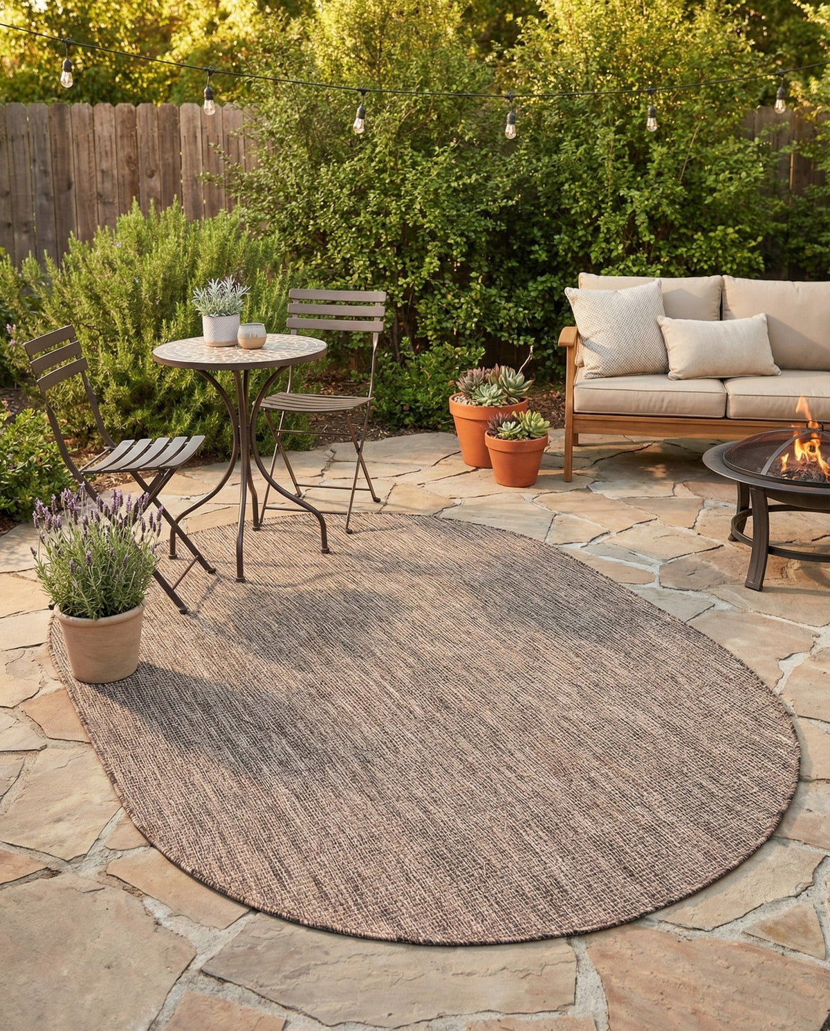Seaside Serenity Collection Area Rug - Veranda (Light Brown) Oval Light Brown  lifestyle 98