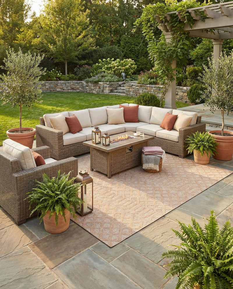 Garden Lattice Charm Collection Area Rug -  Pergola (Beige) Rectangle Beige  lifestyle 3