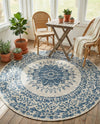 Patio Heritage Collection Area Rug -  Lafayette (Blue) Round Blue  lifestyle 48