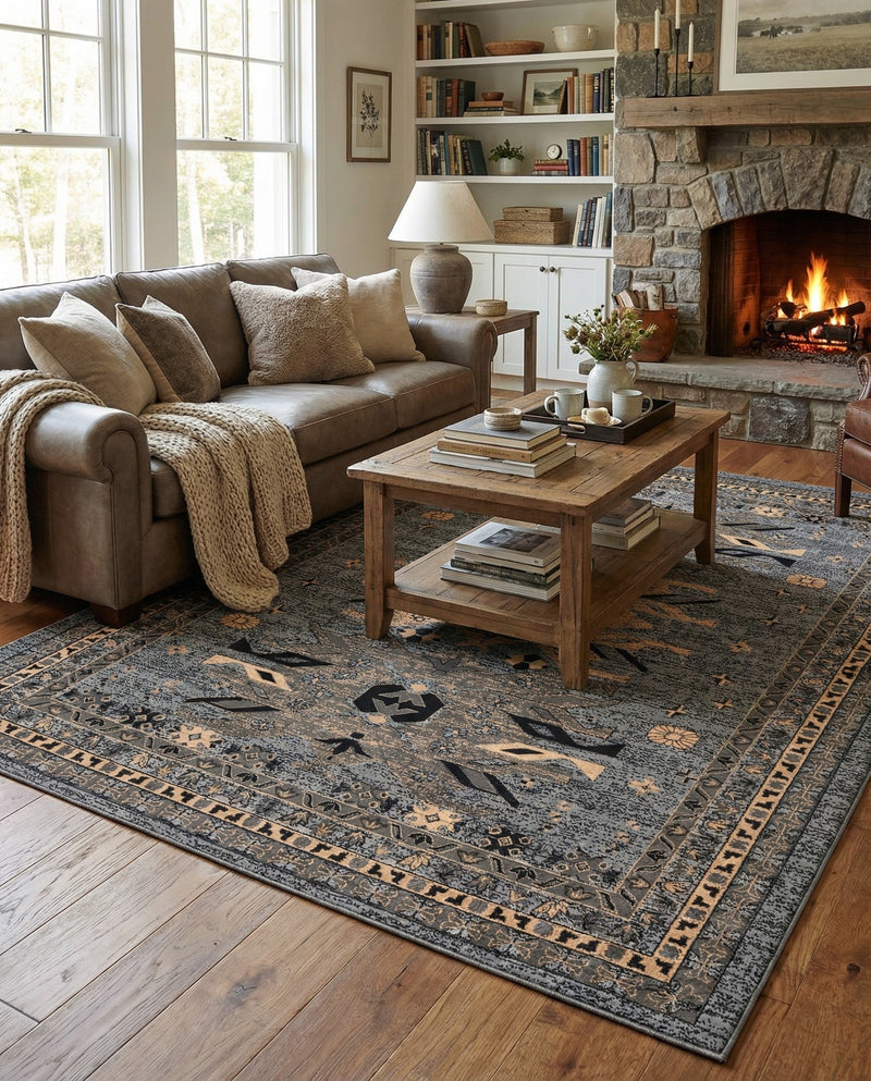 Tabriz Tapestries Collection Area Rug - Azerbaijan (Gray) Rectangle Gray  lifestyle 7