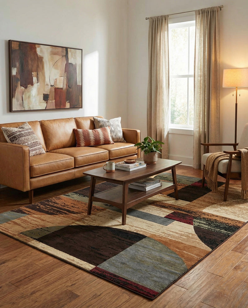 Bistro Lounge Collection Area Rug -  Latte Rectangle Multi  lifestyle 6