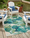 Seaside Blooms Collection Area Rug -  Flora Rectangle Blue Green  lifestyle 50