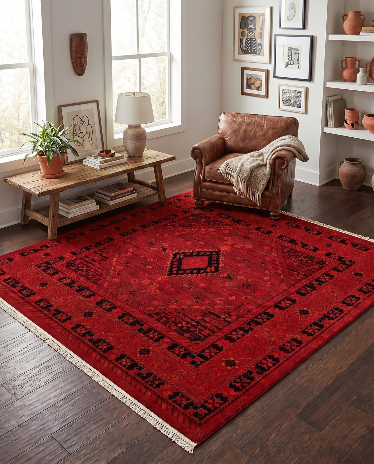 Samarkand Elegance Collection Area Rug -  Zarafshan Square Red  lifestyle 102