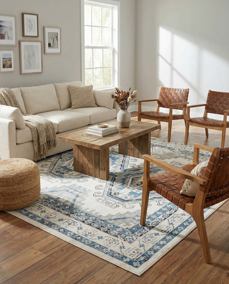Savannah Elegance Collection Area Rug -  Tybee (Ivory Aqua) Square Ivory Aqua  lifestyle 69