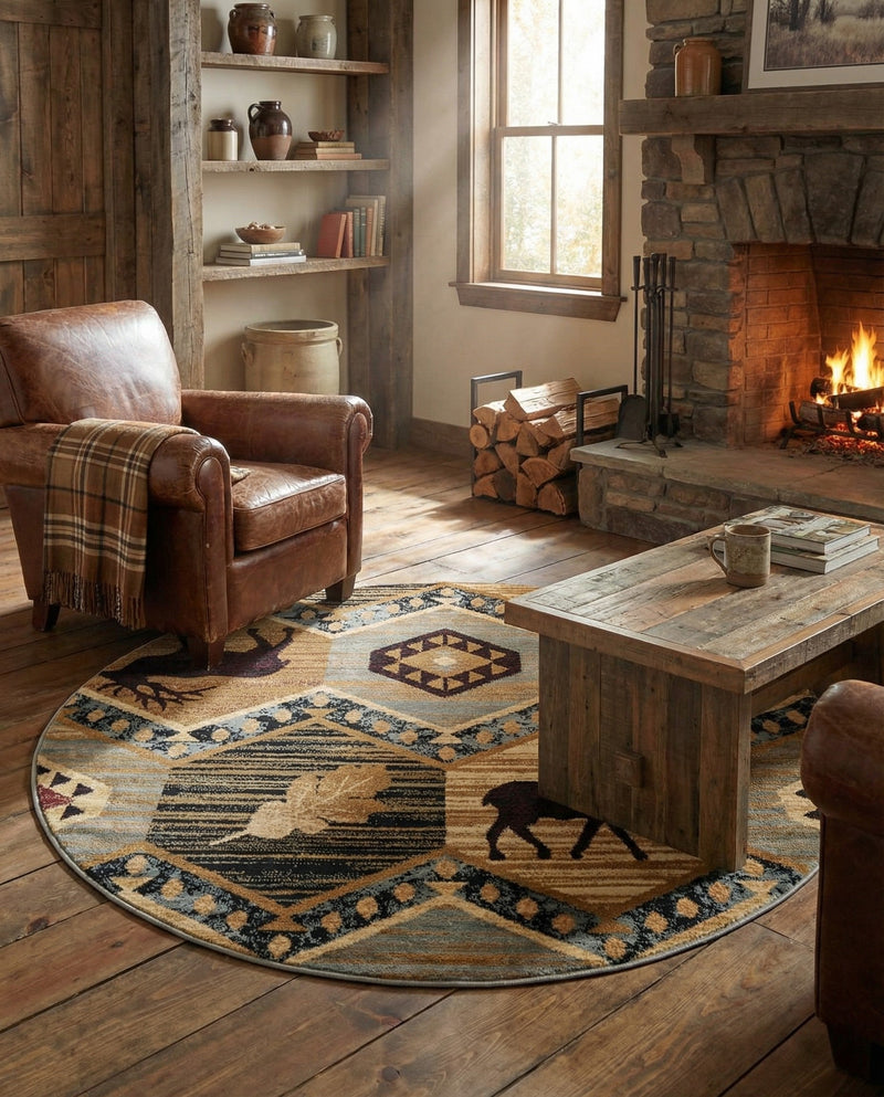 Frontier Trails Collection Area Rug -  Mesa Round Blue  lifestyle 75