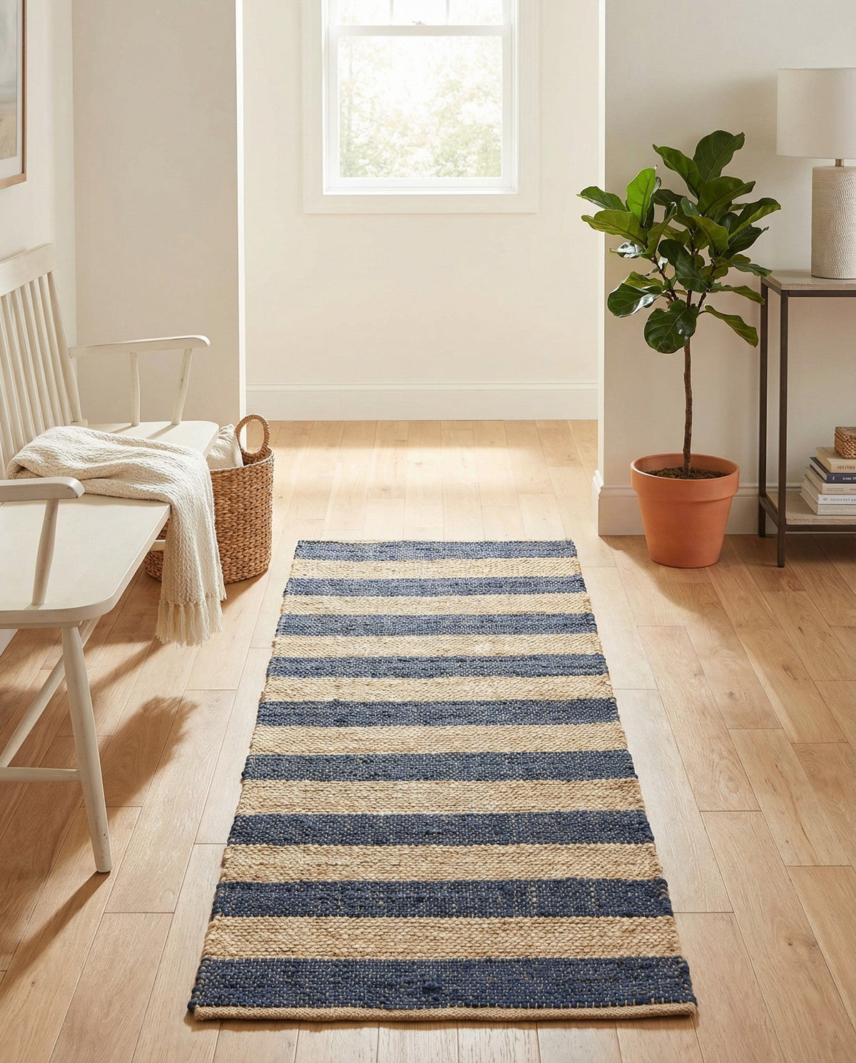 Woven Seaside Jute Collection Area Rug - Nantucket Runner Navy Ivory  lifestyle 74