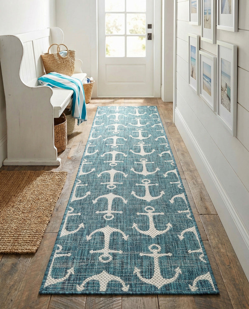 Seaside Haven Rugs Collection Area Rug - Sapphire (Teal) Runner Teal  lifestyle 75