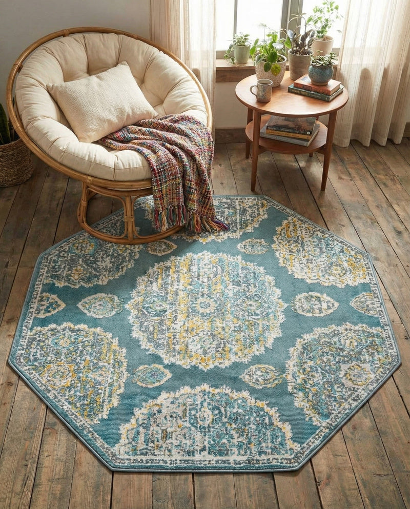 Arcadia Rugs Collection Area Rug -  Atlantis (Gray and Blue) Octagon Gray and Blue  lifestyle 76