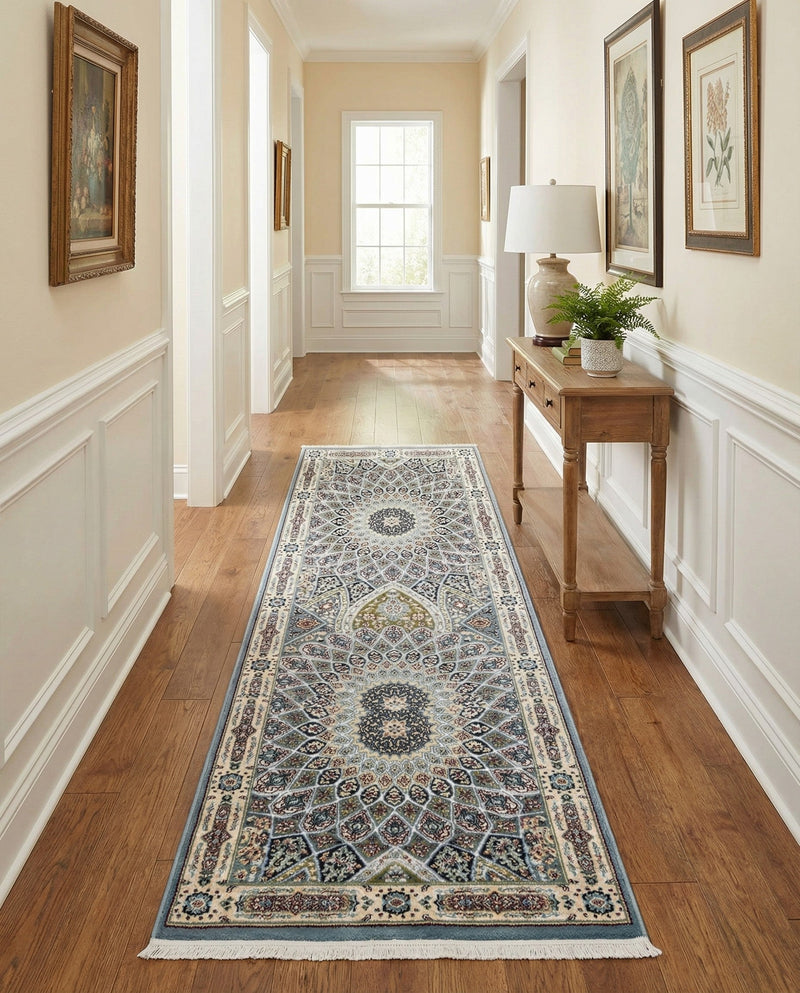 Persian Elegance Collection Area Rug -  Hamedan (Blue) Runner Blue  lifestyle 64