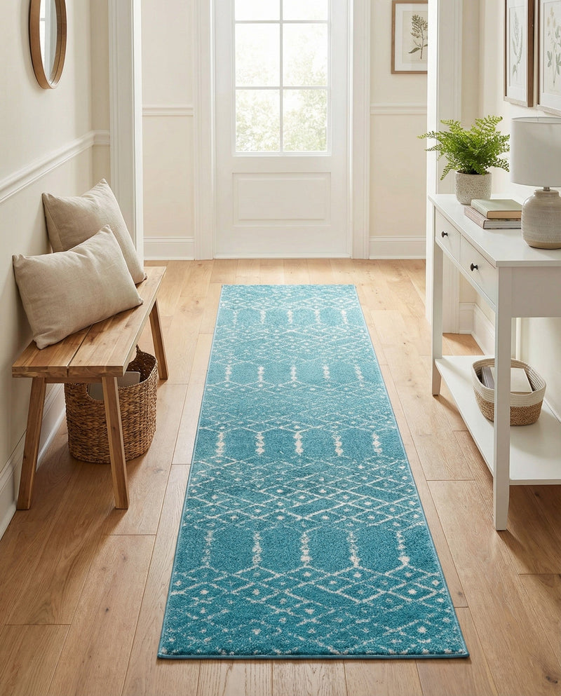 Marrakesh Lattice Collection Area Rug - Casablanca (Teal blue) Runner Teal blue  lifestyle 68