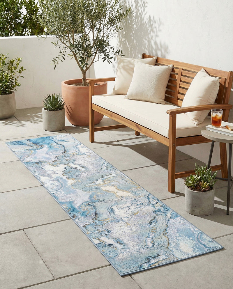 Urban Terrace Collection Area Rug -  Vertex Runner Blue and Ivory  lifestyle 57