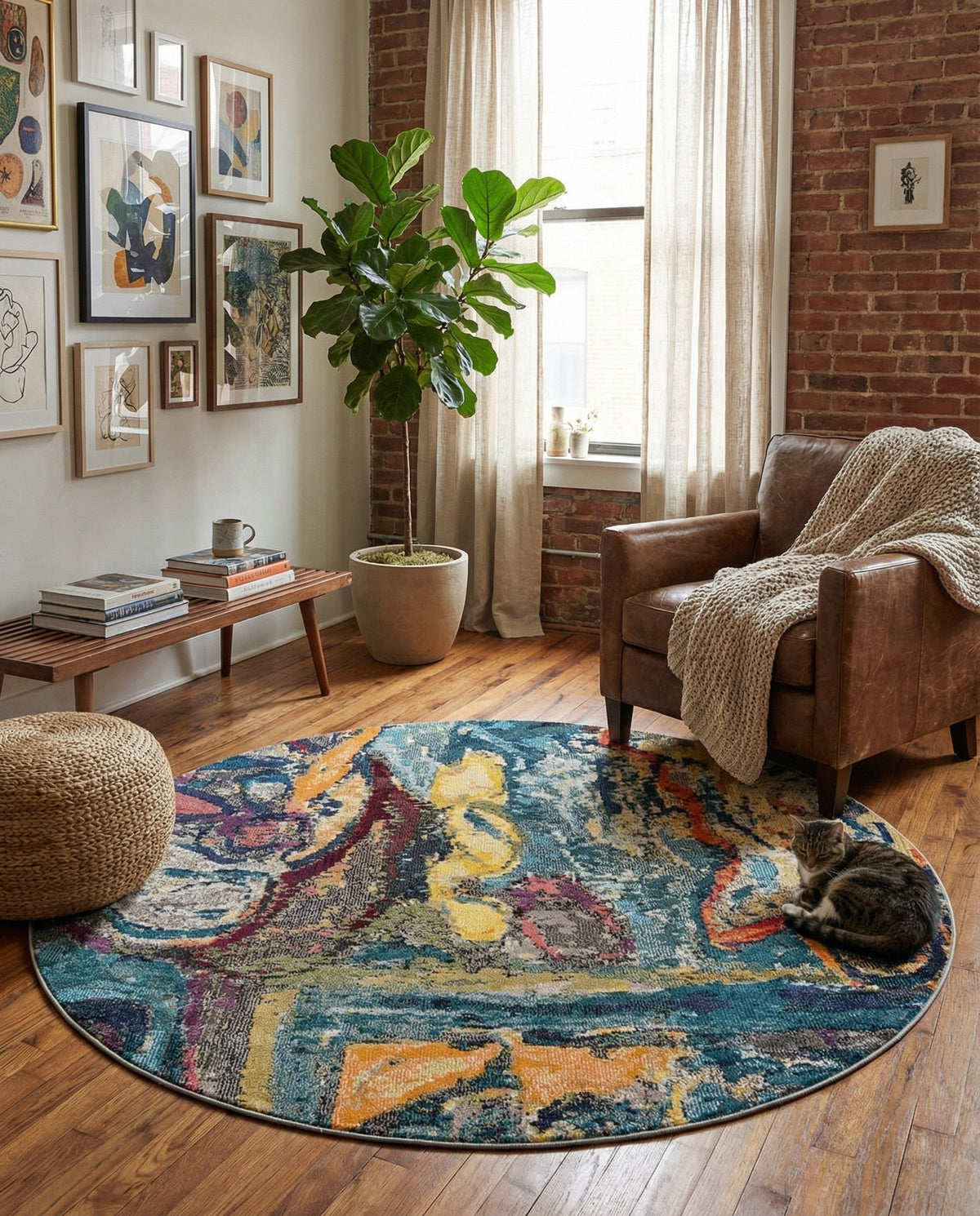 Autumnal Tapestry Collection Area Rug - Harvestville Round Multi  lifestyle 103