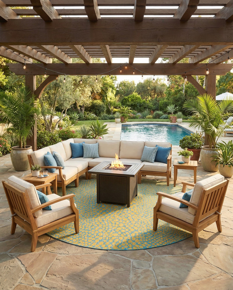 Urban Oasis Rugs Collection Area Rug -  Terrace (Yellow and Aqua) Round Yellow and Aqua  lifestyle 50