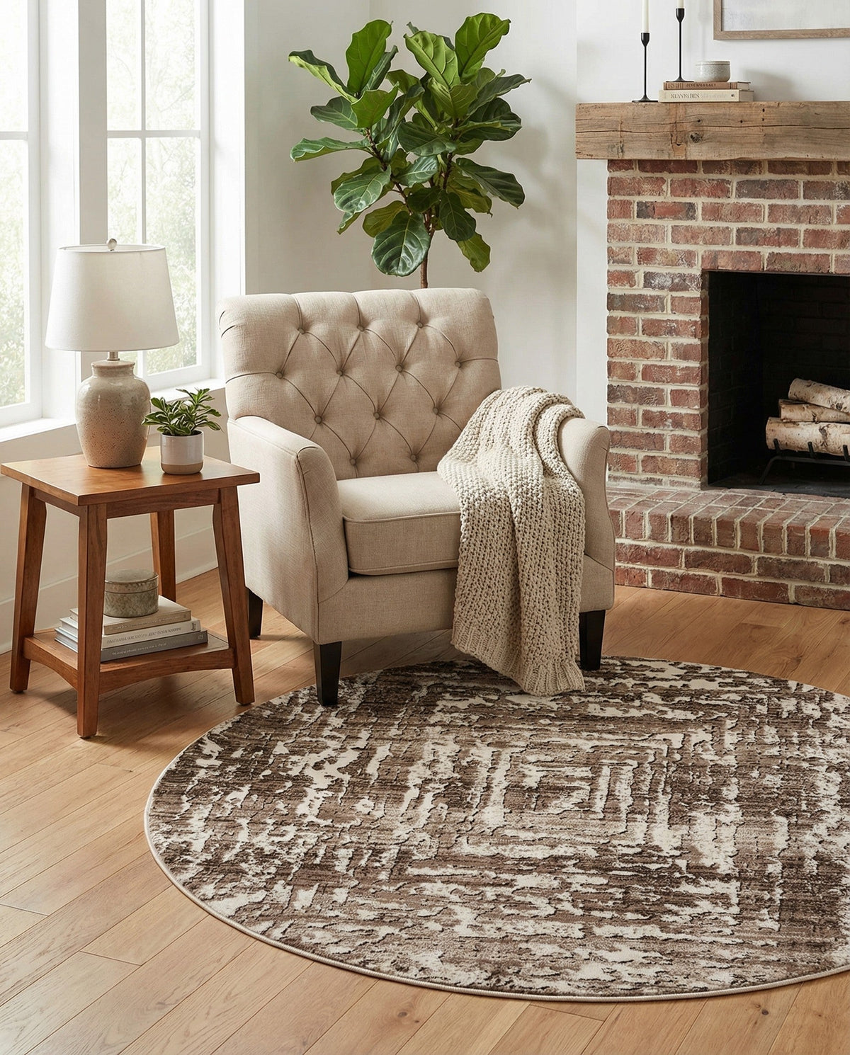 Sanctuary Retreat Collection Area Rug -  Asylum Round Chocolate Brown  lifestyle 89