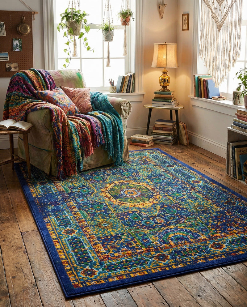 Caribbean Cove Collection Area Rug -  Grenada Rectangle Navy Blue  lifestyle 14