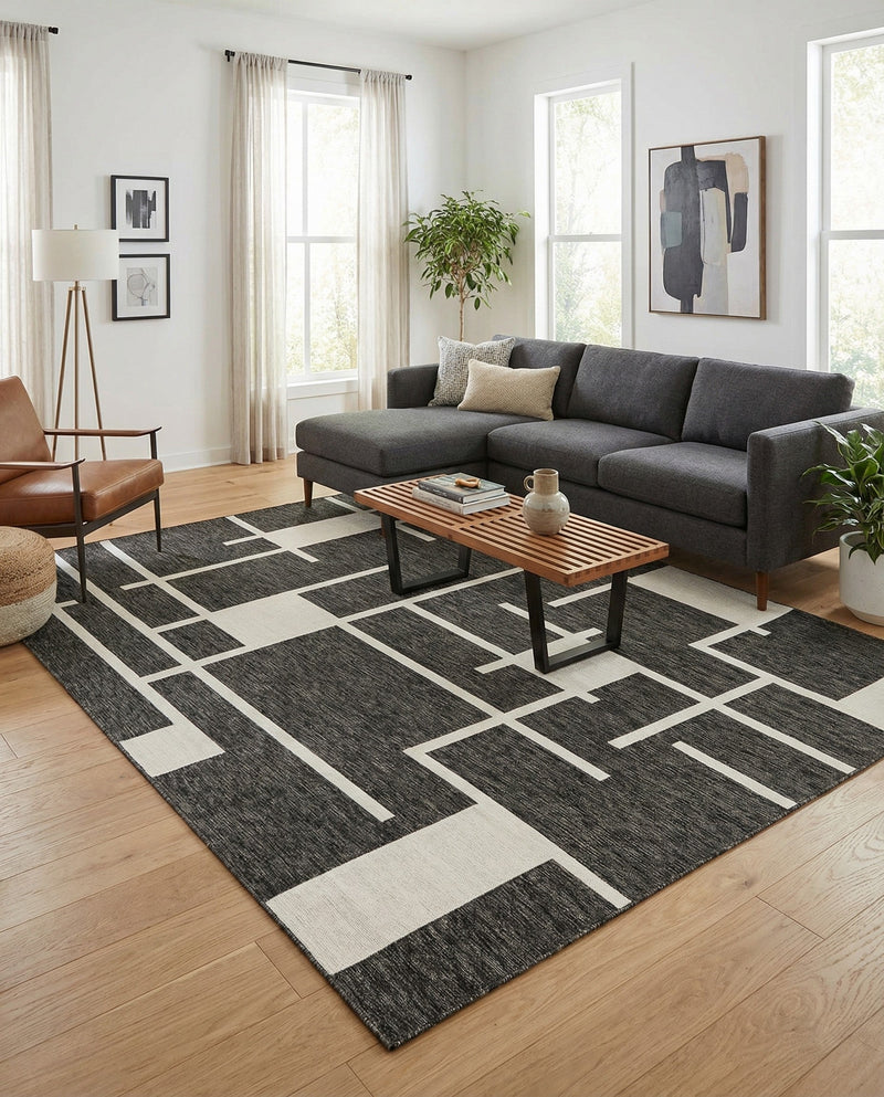 Urban Terrace Collection Area Rug -  Parkside Rectangle Black and White  lifestyle 7