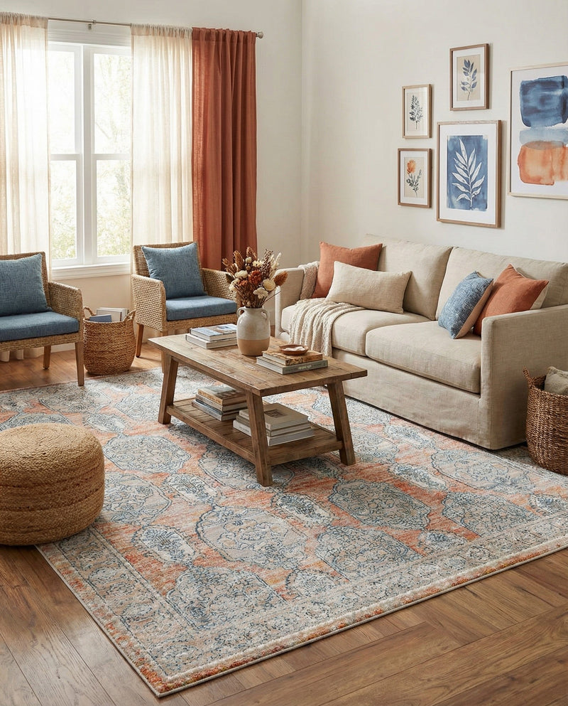 Seville Stripes Collection Area Rug -  Granada (Brick Red) Rectangle Brick Red  lifestyle 9