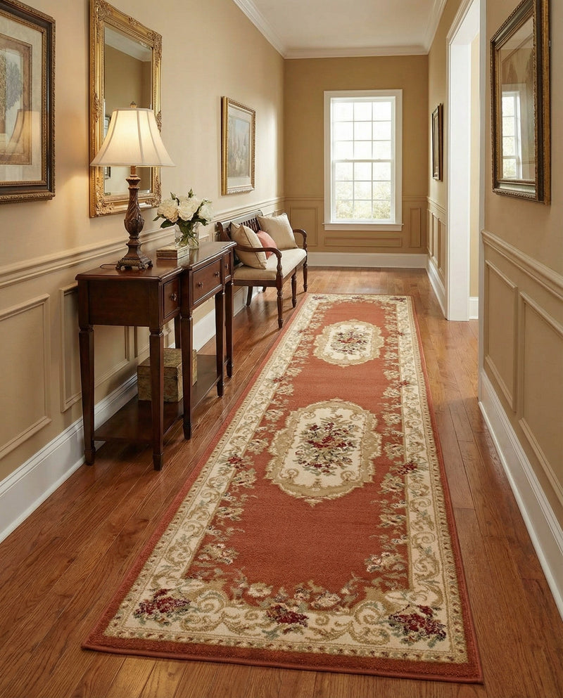 Versailles Elegance Collection Area Rug -  Louveciennes (Brick Red) Runner Brick Red  lifestyle 59