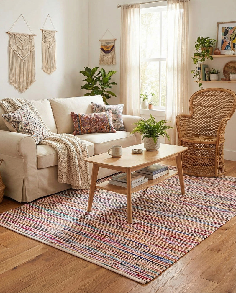 Thar Cotton Collection Area Rug - Alleppey Rectangle Multi White  lifestyle 32