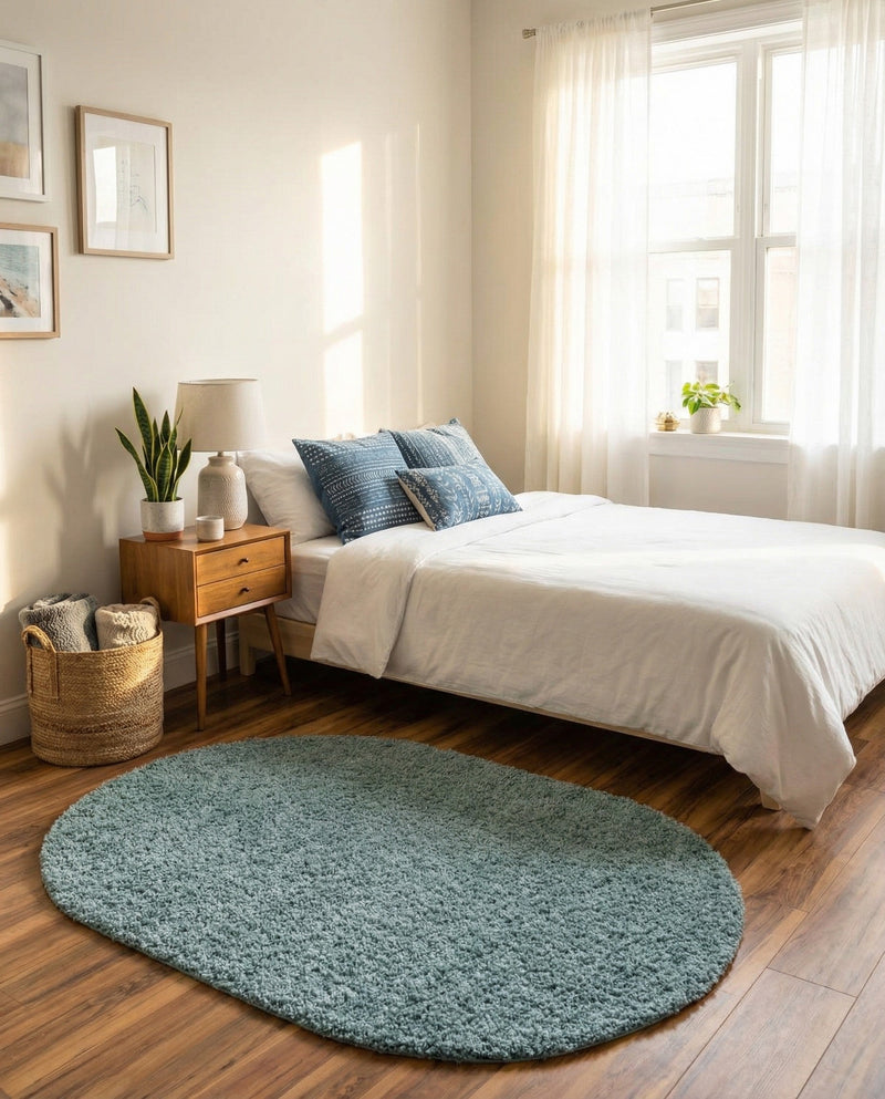 Plush Oasis Collection Area Rug - Serenity (Light Slate Blue) Oval Light Slate Blue  lifestyle 33