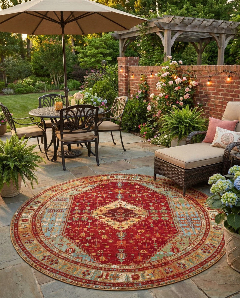 Patio Heritage Collection Area Rug -  Arbor Round Red Green Blue  lifestyle 58