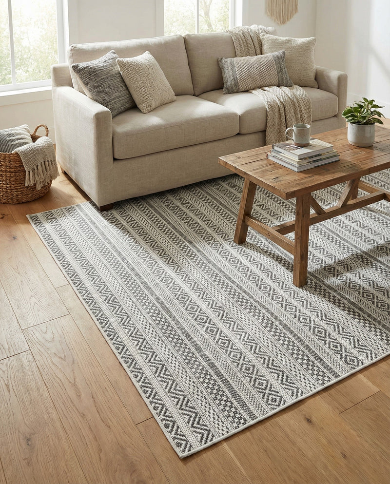 Seaside Stripes Collection Area Rug -  Boardwalk (Beige) Rectangle Beige  lifestyle 6