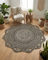 Woven Seaside Jute Collection Area Rug - Nantucket Round Black and White  lifestyle 54