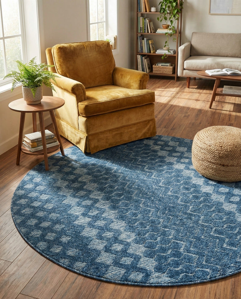 Garden Lattice Charm Collection Area Rug -  Pergola (Navy Blue) Round Navy Blue  lifestyle 37