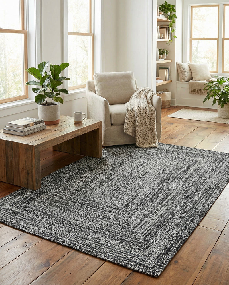 Sustainable Strands Indoor-Outdoor Oasis Collection Area Rug -  Sandbar (Black and White) Rectangle Black and White  lifestyle 4