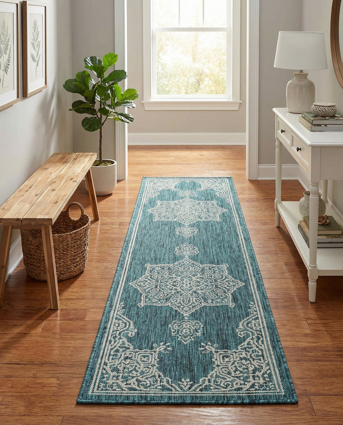 Patio Heritage Collection Area Rug -  Charleston (Teal) Runner Teal  lifestyle 91