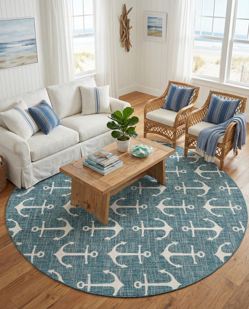 Seaside Haven Rugs Collection Area Rug - Sapphire (Teal) Round Teal  lifestyle 78