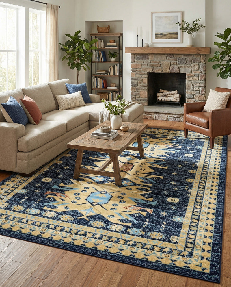 Tabriz Tapestries Collection Area Rug - Azerbaijan (Navy Blue) Rectangle Navy Blue  lifestyle 11