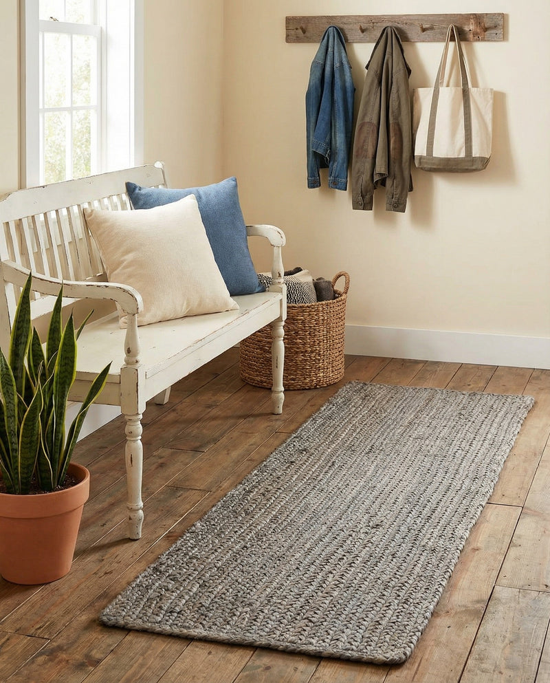 Woven Seaside Jute Collection Area Rug - Savannah (Gray) Table Runner Gray  lifestyle 77