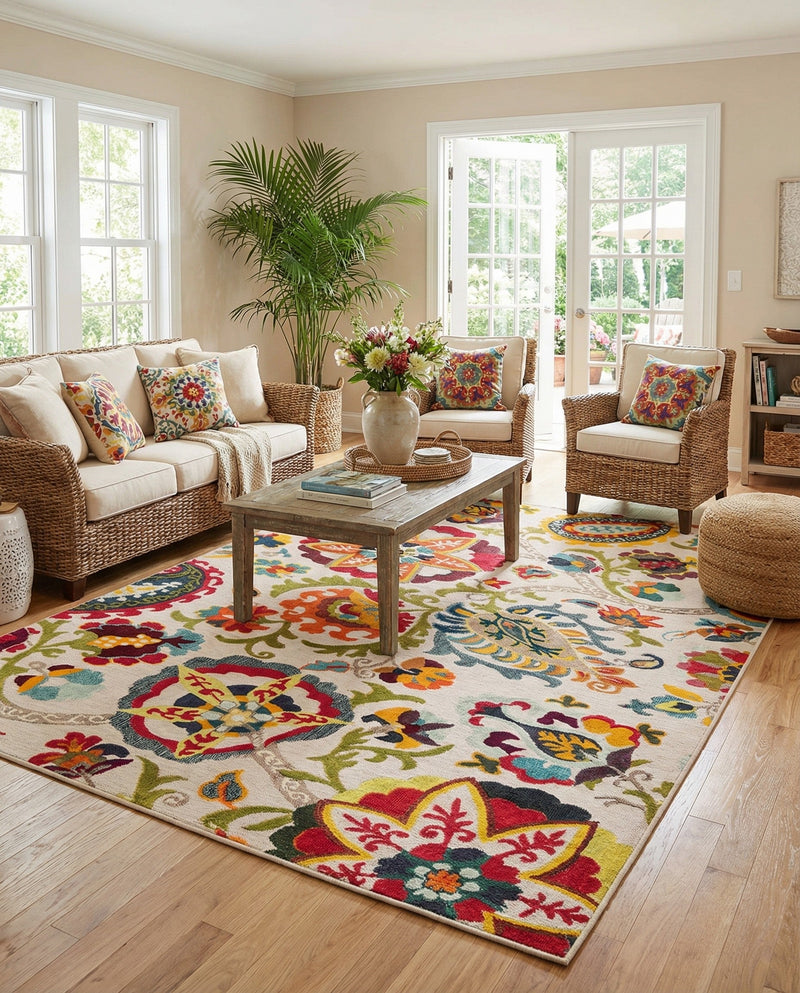 Outdoor Marrakesh Collection Area Rug - Fes Rectangle Multi Beige  lifestyle 33